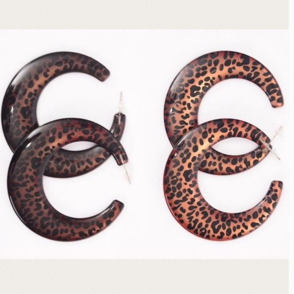 Animal Print Leopard Hoop Earrings*Light Brown Black NEW Metal alloy hypoaller… - Picture 4 of 6